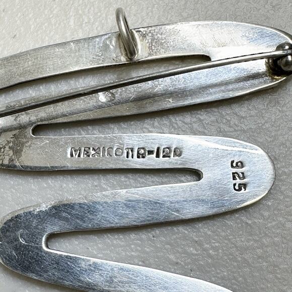 Vintage 925 Zig Zag Brooch Pendant Mexico Sterling Silver Lightening Bolt Pin - Picture 4 of 4